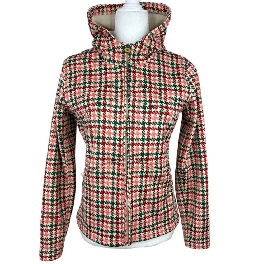 Burton Soft Shell Houndstooth Full Zip Hooded Mod Jacket Women’s Large Vintage